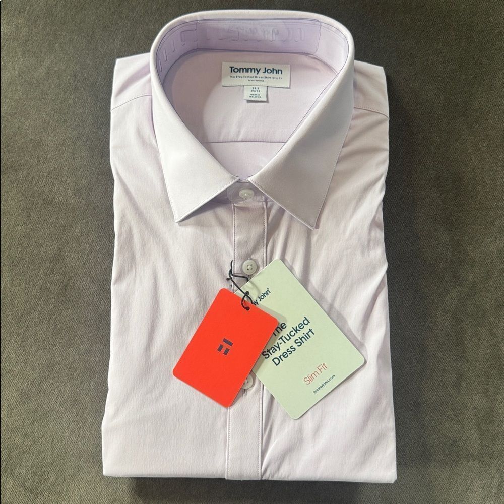 Tommy John Men's Lavender Fog Slim Fit Stay Tucked Dress Shirt Size 16.5 34/35 - Picture 6 of 8